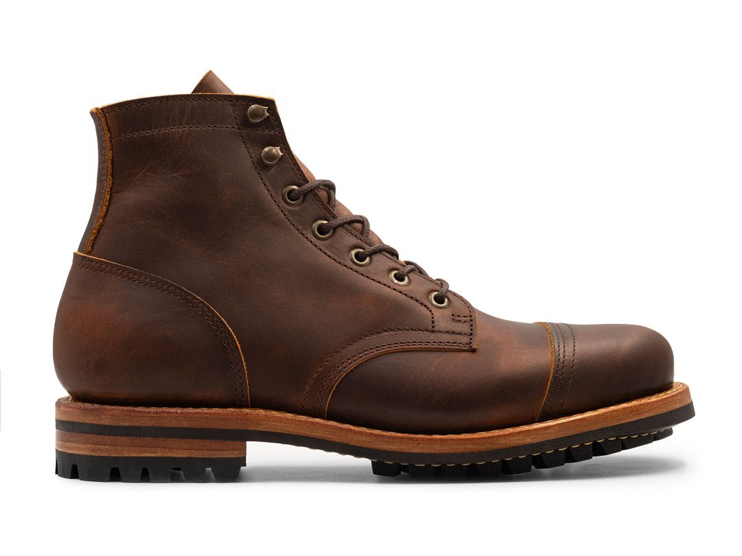 Truman Tobacco Snakebite cap-toe boot, side view